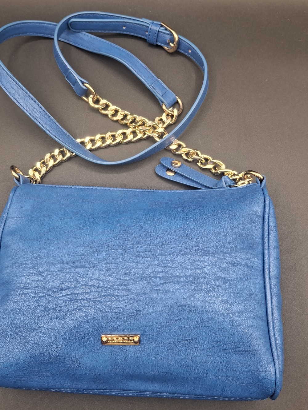 Cesca Royal Blue Leather Crossbody with Gold Chain Strap